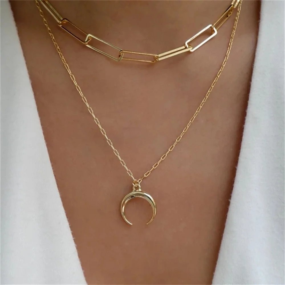 Bls-miracle Fashion Gold Color Heart-Shaped Necklace For Women Trendy Multi-Layer Pendant Necklaces Set Jewelry Gifts