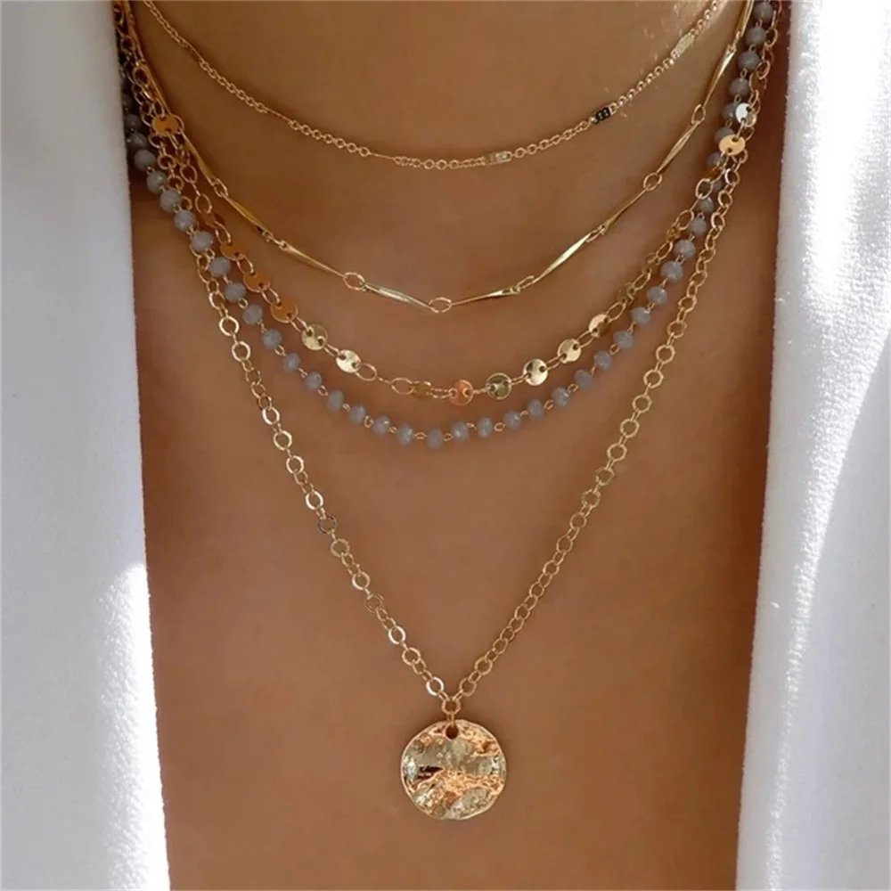 Bls-miracle Fashion Gold Color Heart-Shaped Necklace For Women Trendy Multi-Layer Pendant Necklaces Set Jewelry Gifts