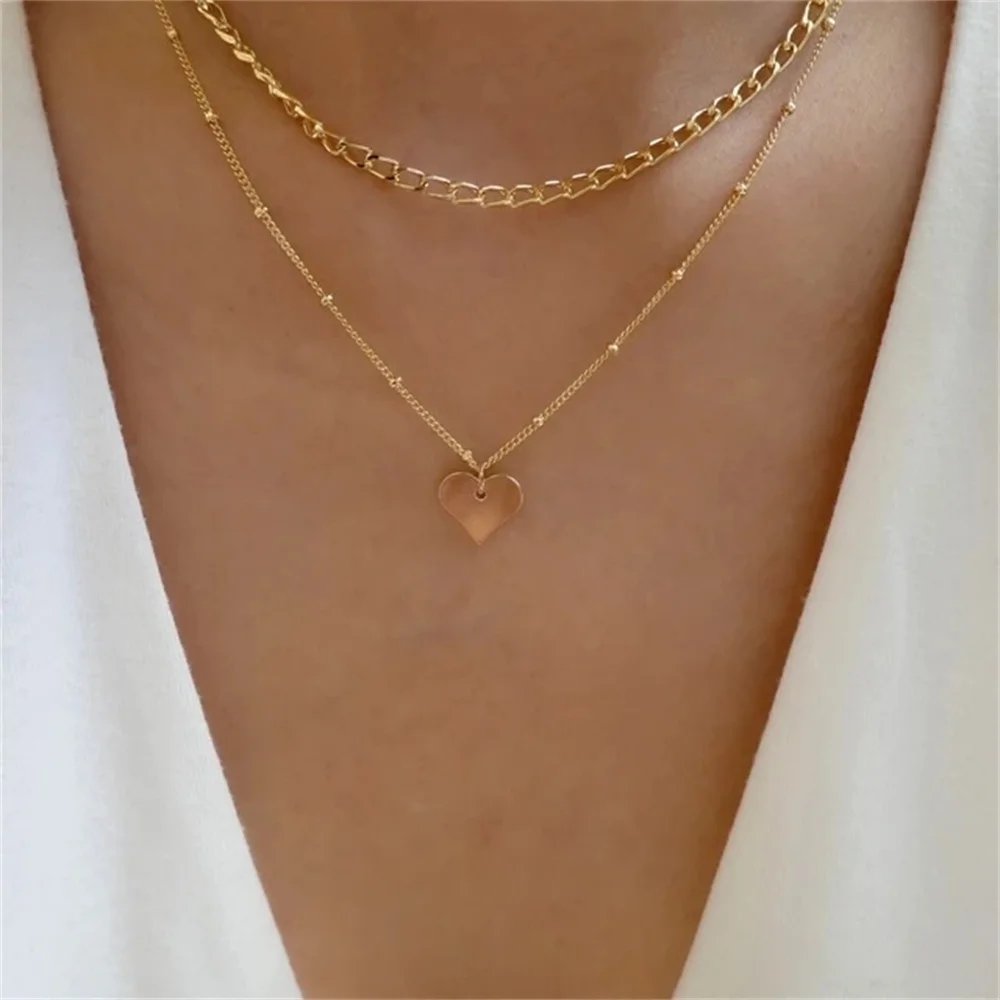 Bls-miracle Fashion Gold Color Heart-Shaped Necklace For Women Trendy Multi-Layer Pendant Necklaces Set Jewelry Gifts