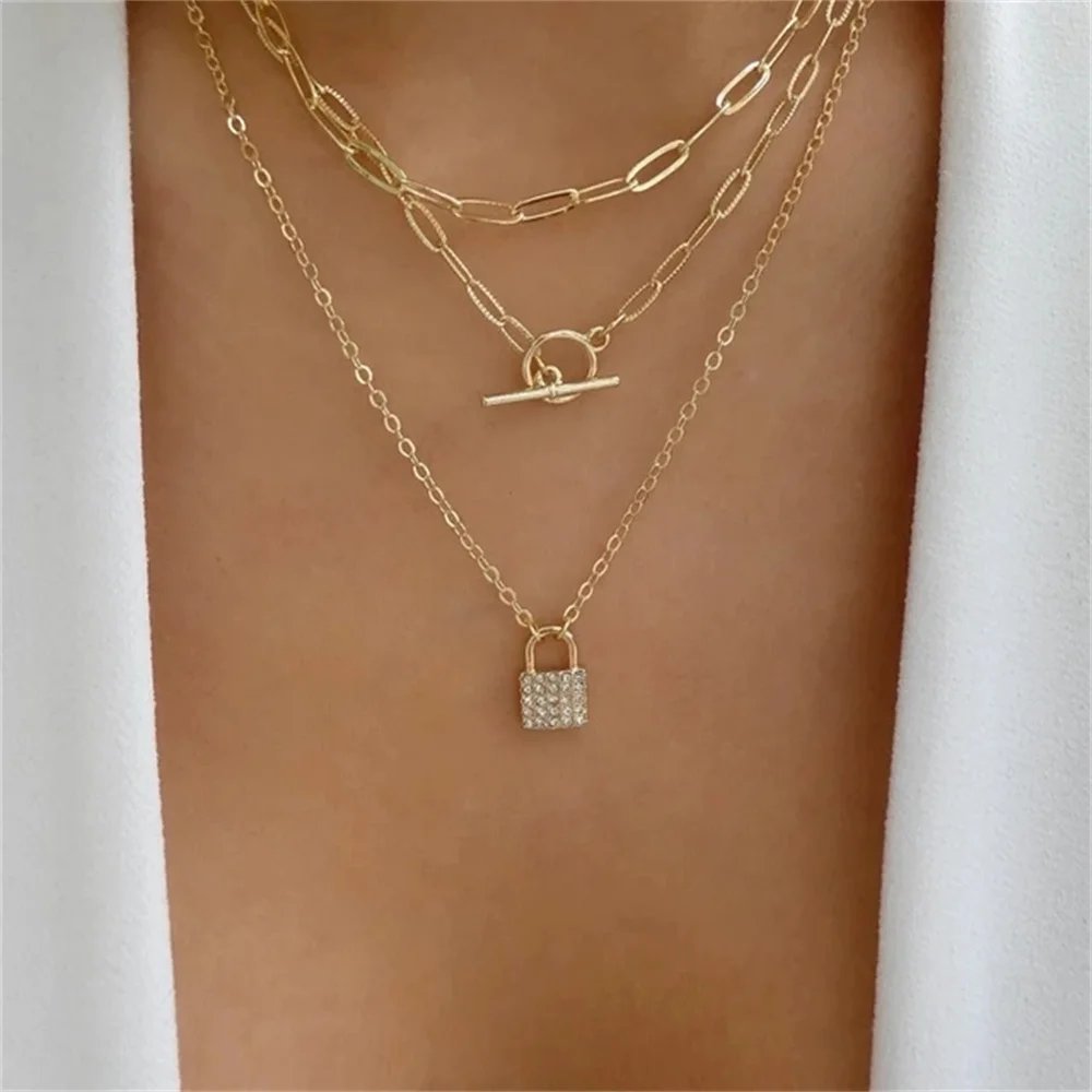 Bls-miracle Fashion Gold Color Heart-Shaped Necklace For Women Trendy Multi-Layer Pendant Necklaces Set Jewelry Gifts