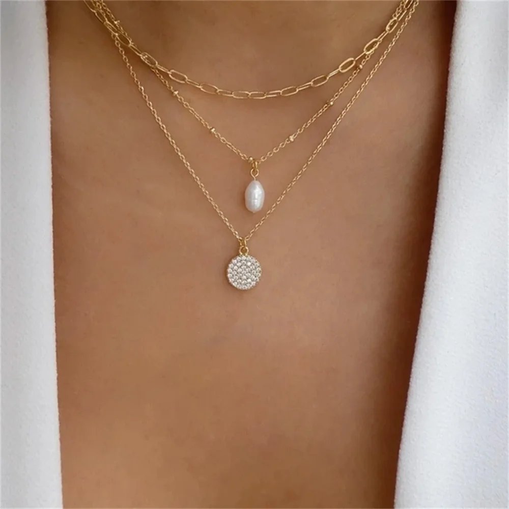 Bls-miracle Fashion Gold Color Heart-Shaped Necklace For Women Trendy Multi-Layer Pendant Necklaces Set Jewelry Gifts