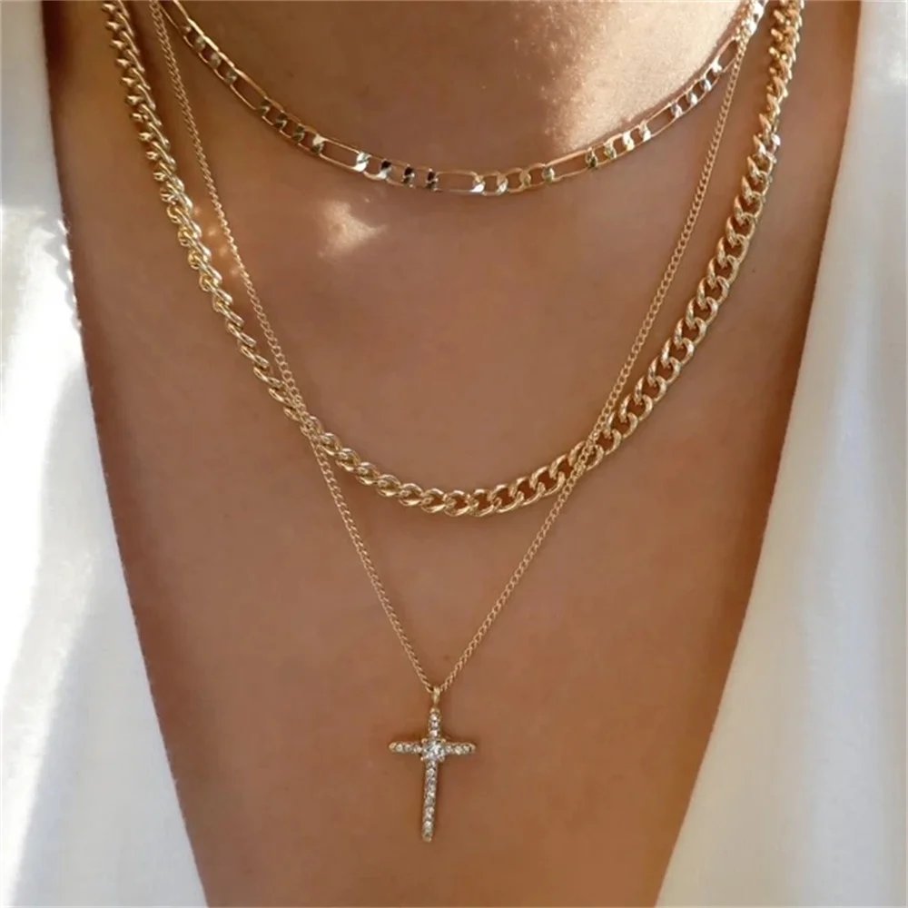 Bls-miracle Fashion Gold Color Heart-Shaped Necklace For Women Trendy Multi-Layer Pendant Necklaces Set Jewelry Gifts