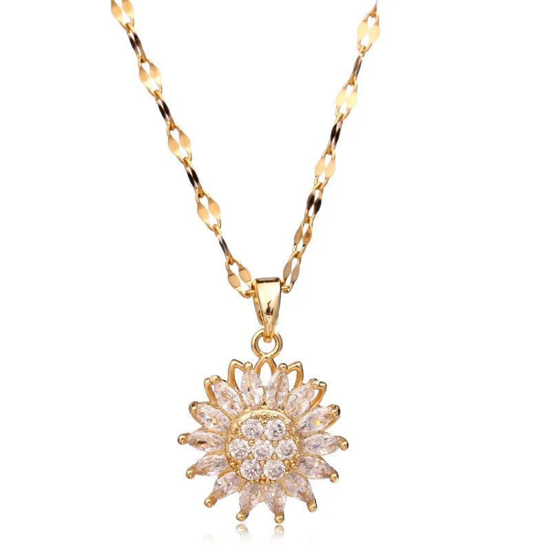 Double-layer Rotatable Sunflower Necklaces For Women Chain Choker Stainless Steel Jewelry Accessories Free Shipping Items Double-layer Rotatable Sunflower Necklaces For Women Chain Choker Stainless Steel Jewelry Accessories Free Shipping Items