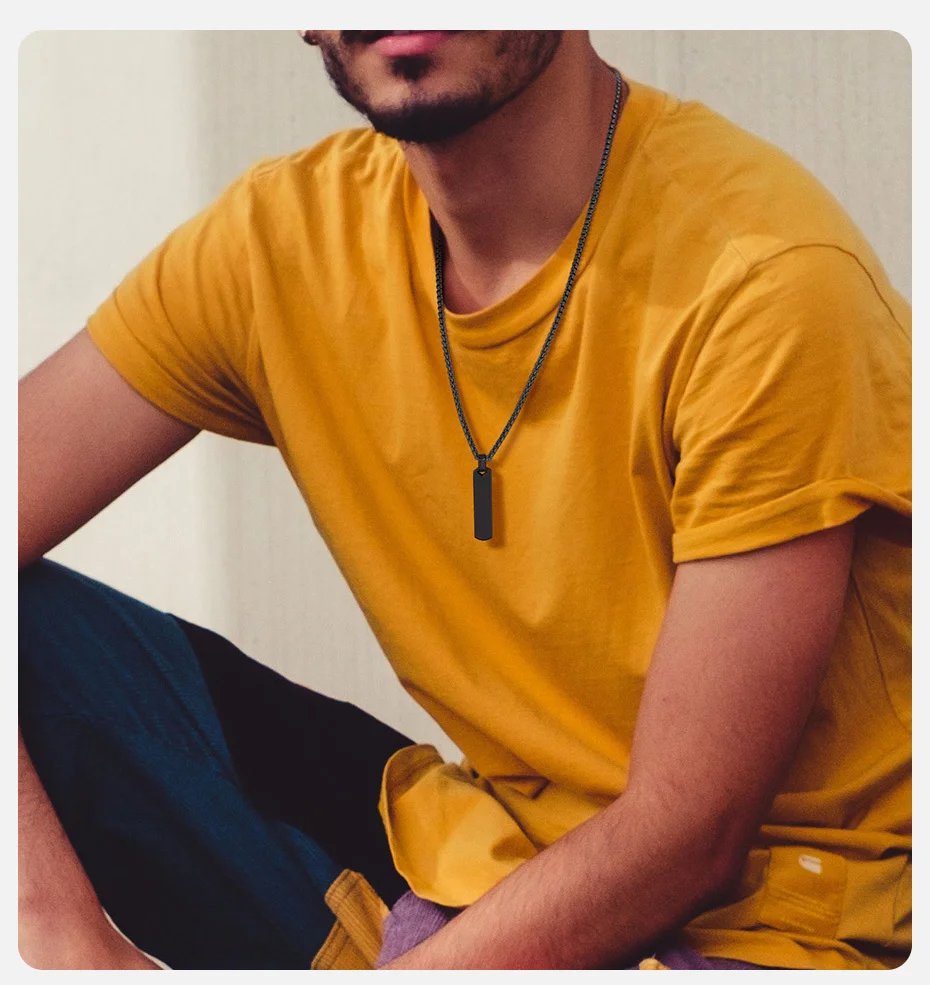 Initial Bar Necklace for Men, Thick Geometric Vertical Bar Pendant with A-Z Letters, Casual Simple Collar, Gift for Him