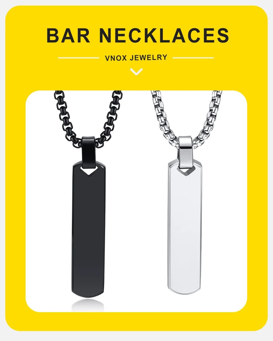 Initial Bar Necklace for Men, Thick Geometric Vertical Bar Pendant with A-Z Letters, Casual Simple Collar, Gift for Him
