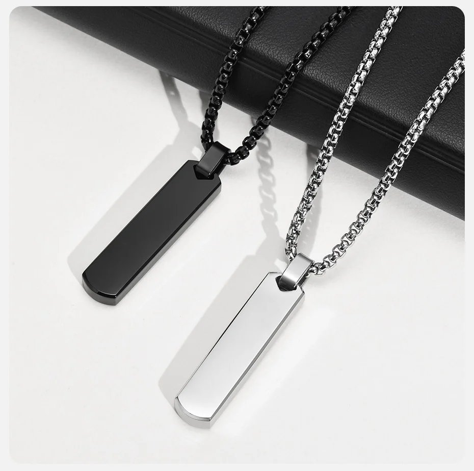 Initial Bar Necklace for Men, Thick Geometric Vertical Bar Pendant with A-Z Letters, Casual Simple Collar, Gift for Him