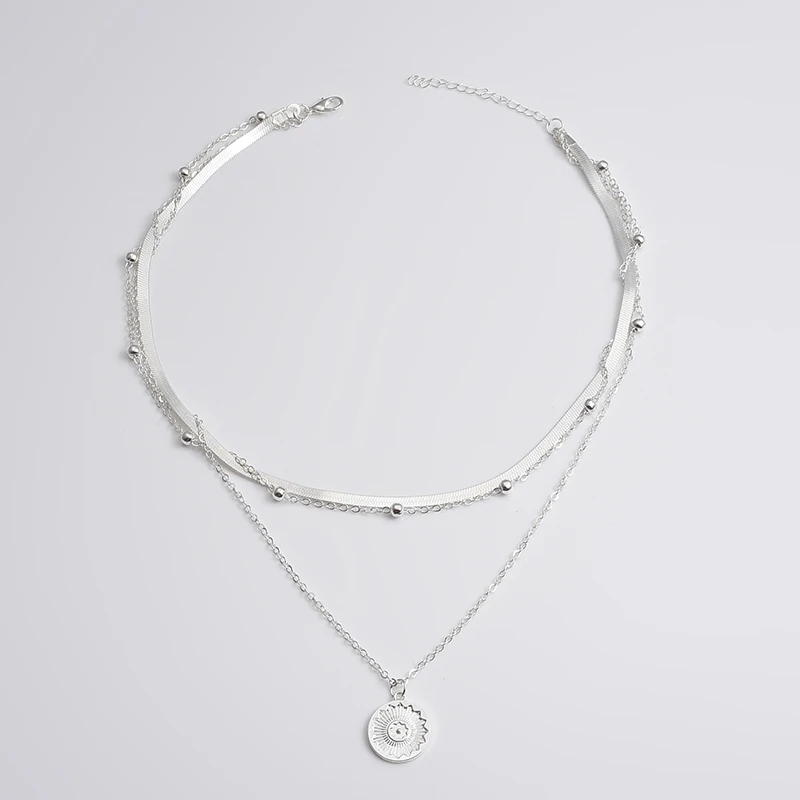 925 Sterling Silver Three-Layer Round Necklace Simple Snake Chain Charm Ball Chain Party Gift For Women's Exquisite Jewelry 925 Sterling Silver Three-Layer Round Necklace Simple Snake Chain Charm Ball Chain Party Gift For Women's Exquisite Jewelry