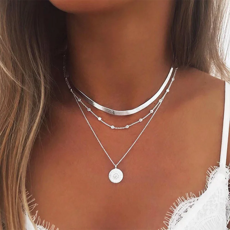 925 Sterling Silver Three-Layer Round Necklace Simple Snake Chain Charm Ball Chain Party Gift For Women's Exquisite Jewelry 925 Sterling Silver Three-Layer Round Necklace Simple Snake Chain Charm Ball Chain Party Gift For Women's Exquisite Jewelry