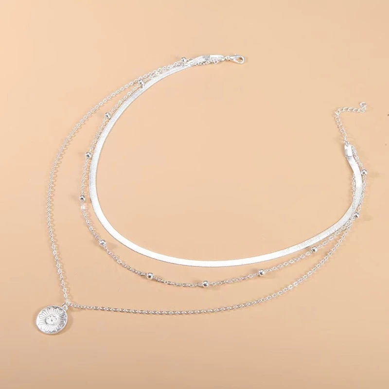 925 Sterling Silver Three-Layer Round Necklace Simple Snake Chain Charm Ball Chain Party Gift For Women's Exquisite Jewelry 925 Sterling Silver Three-Layer Round Necklace Simple Snake Chain Charm Ball Chain Party Gift For Women's Exquisite Jewelry