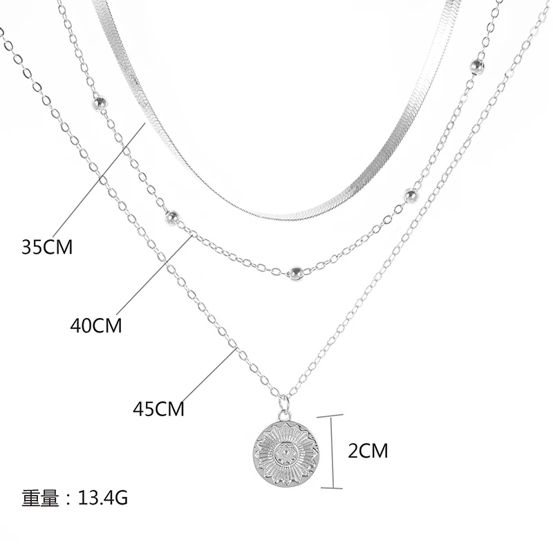 925 Sterling Silver Three-Layer Round Necklace Simple Snake Chain Charm Ball Chain Party Gift For Women's Exquisite Jewelry 925 Sterling Silver Three-Layer Round Necklace Simple Snake Chain Charm Ball Chain Party Gift For Women's Exquisite Jewelry