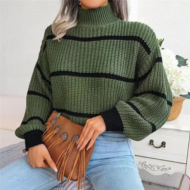 Fashion Women Sweaters 2023 Autumn Winter New Solid Color Long Sleeved Sweater Loose High Neck Warm Pullover Knitwears Tops