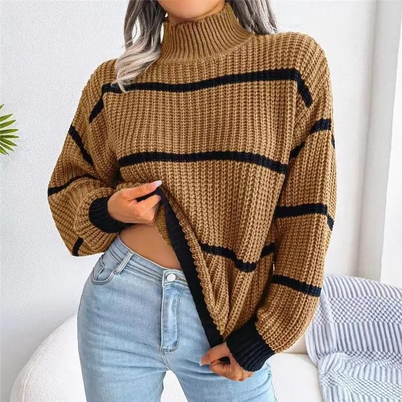 Fashion Women Sweaters 2023 Autumn Winter New Solid Color Long Sleeved Sweater Loose High Neck Warm Pullover Knitwears Tops