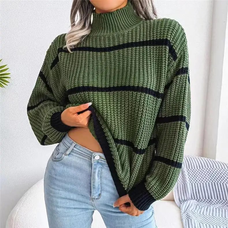 Fashion Women Sweaters 2023 Autumn Winter New Solid Color Long Sleeved Sweater Loose High Neck Warm Pullover Knitwears Tops