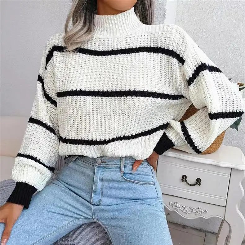 Fashion Women Sweaters 2023 Autumn Winter New Solid Color Long Sleeved Sweater Loose High Neck Warm Pullover Knitwears Tops