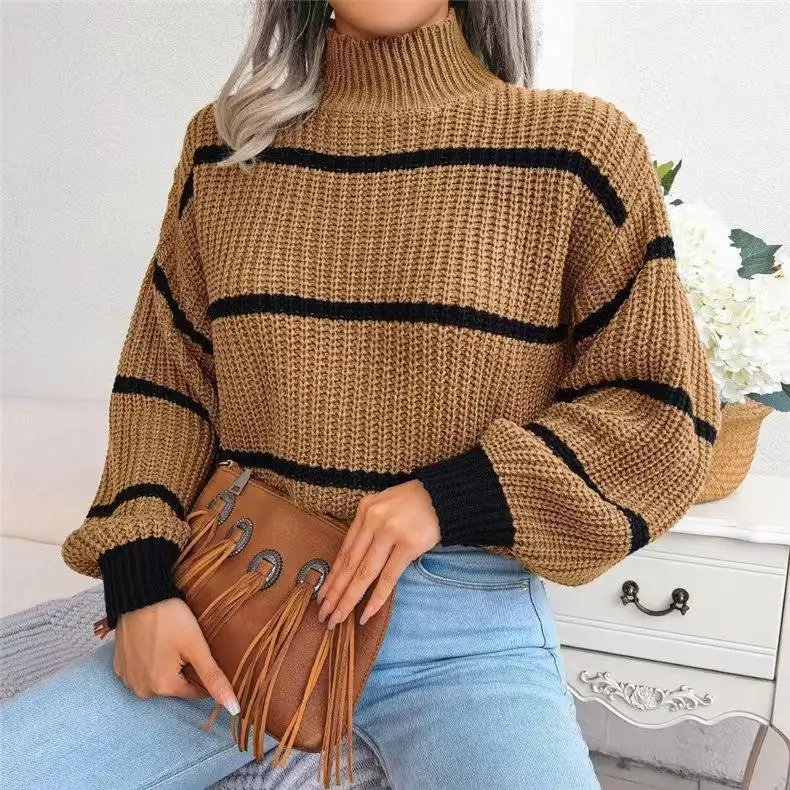 Fashion Women Sweaters 2023 Autumn Winter New Solid Color Long Sleeved Sweater Loose High Neck Warm Pullover Knitwears Tops