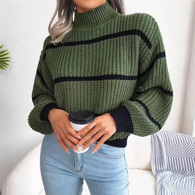 Fashion Women Sweaters 2023 Autumn Winter New Solid Color Long Sleeved Sweater Loose High Neck Warm Pullover Knitwears Tops