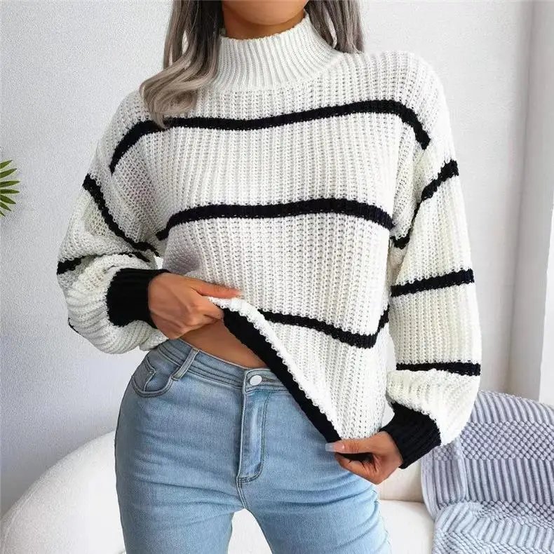 Fashion Women Sweaters 2023 Autumn Winter New Solid Color Long Sleeved Sweater Loose High Neck Warm Pullover Knitwears Tops