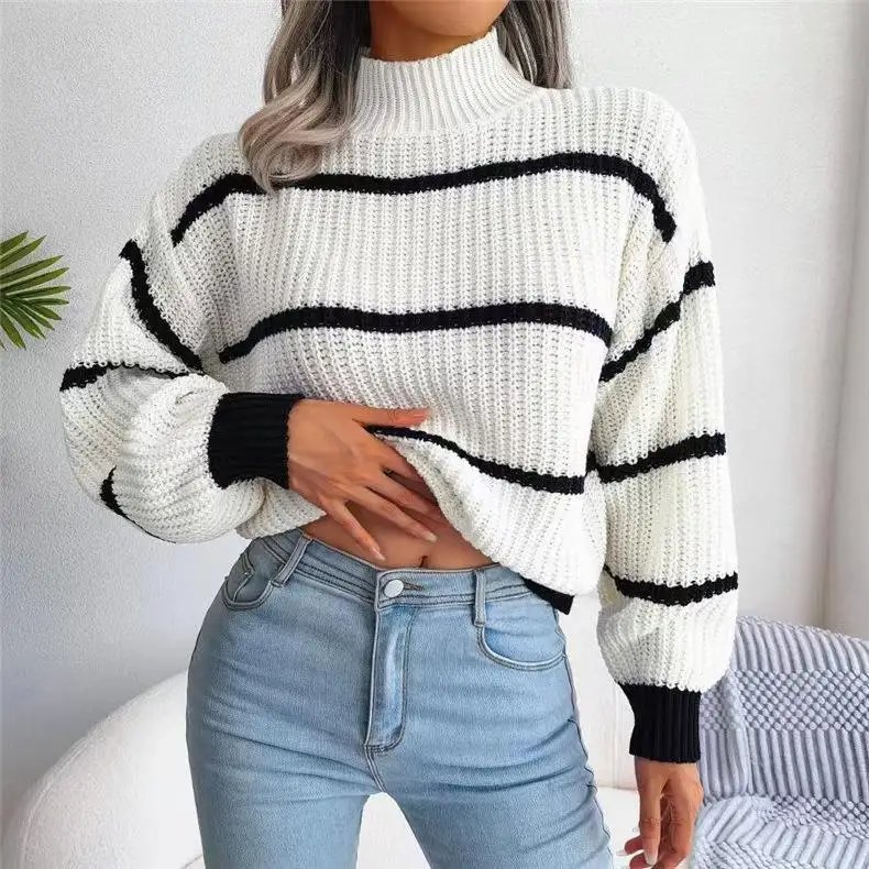 Fashion Women Sweaters 2023 Autumn Winter New Solid Color Long Sleeved Sweater Loose High Neck Warm Pullover Knitwears Tops