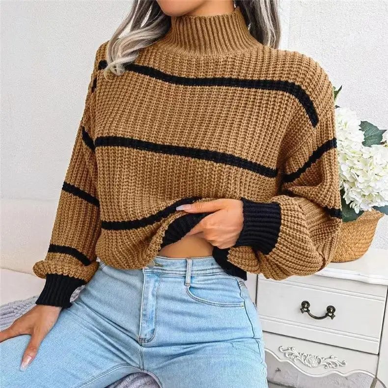 Fashion Women Sweaters 2023 Autumn Winter New Solid Color Long Sleeved Sweater Loose High Neck Warm Pullover Knitwears Tops
