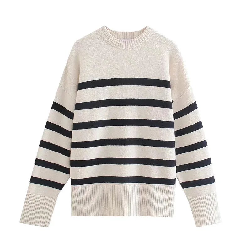 Casual Oversized Striped Pullovers Women Knitted Basic Autumn Winter Loose-Fitting Thick Jumpers Sweaters Female Clothing