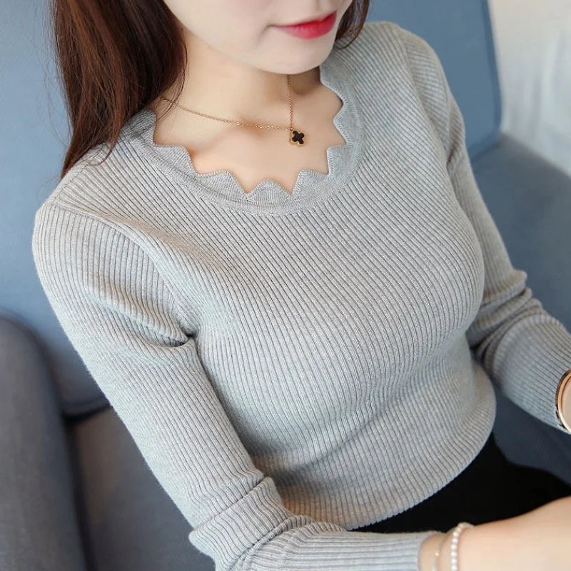 Casual Solid Sweater Women Knitted Slim White Pullover Long Sleeve Tops 2023 Autumn Winter Butterfly Neck Jumper Female 7167 50