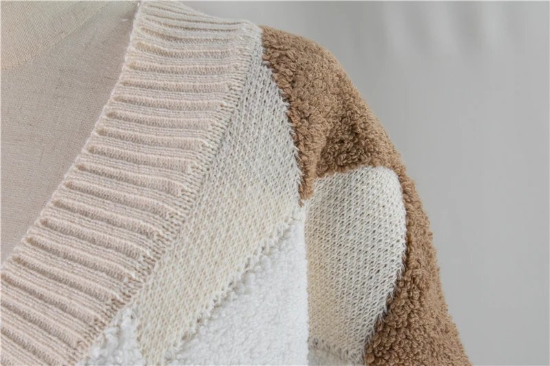 Colorfaith 2023 Plaid Chic Cardigans Button Puff Sleeve Checkered Oversized Women's Sweaters Winter Spring Sweater Tops SW658