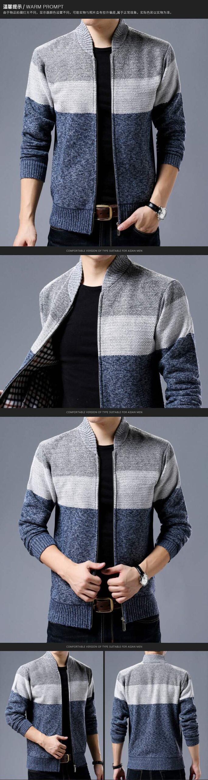 Spring Winter New Men's Cardigan Single-Breasted Fashion Knit Plus Size Sweater Stitching Colorblock Stand Collar Coats Jackets Spring Winter New Men's Cardigan Single-Breasted Fashion Knit Plus Size Sweater Stitching Colorblock Stand Collar Coats Jackets