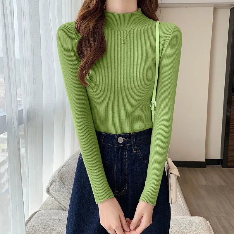 New Knitting Pullover Sweater Long Sleeve Bottom Shirt Slim Turtleneck Sweaters Autumn Winter Soft Blouse Jumpers For Women 2023