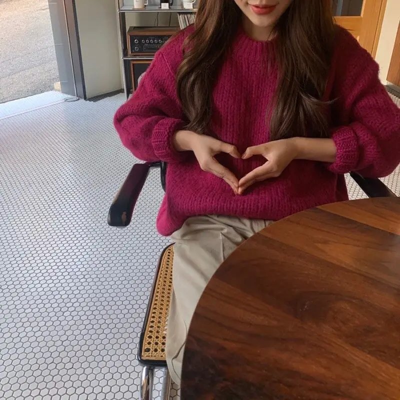 10 Colors Pink Women Sweater Womens Winter Sweaters Pullover Female Knitting Overszie Long Sleeve Loose Knitted Outerwear White