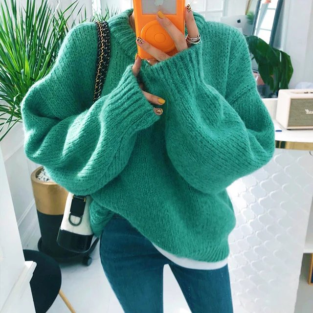 10 Colors Pink Women Sweater Womens Winter Sweaters Pullover Female Knitting Overszie Long Sleeve Loose Knitted Outerwear White
