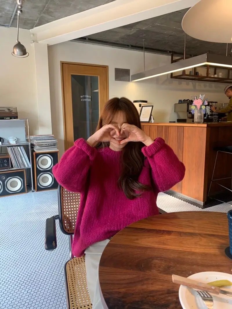 10 Colors Pink Women Sweater Womens Winter Sweaters Pullover Female Knitting Overszie Long Sleeve Loose Knitted Outerwear White