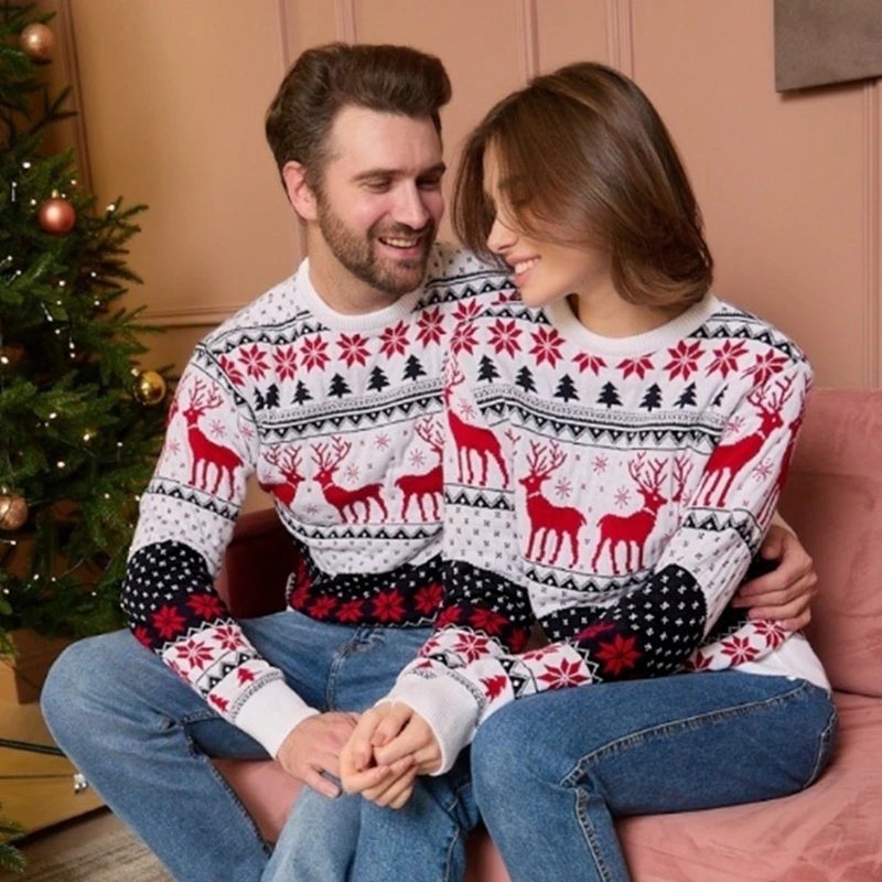 2023 New Winter Mom Dad Kids Matching Knitting Sweaters Christmas Family Couples Jumpers Warm Thicken Casual Knitwear Xmas Look