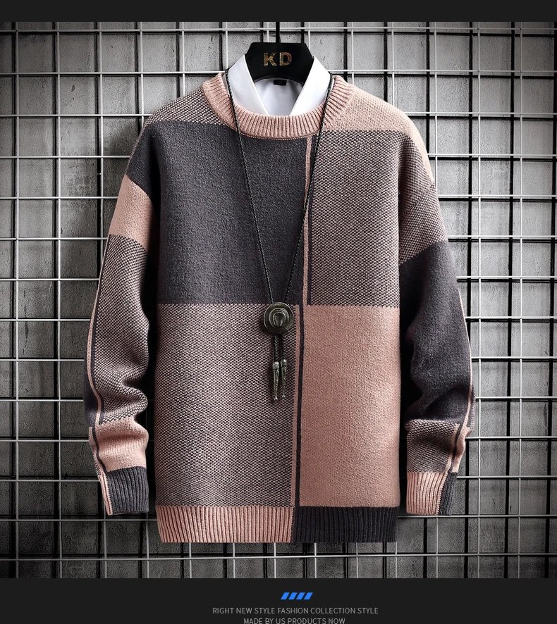 Half High Collar Color Blocking Warm Sweater/ High Quality Men Spring Autumn Slim Leisure Korean Long Sleeve Loose Knit Pullover