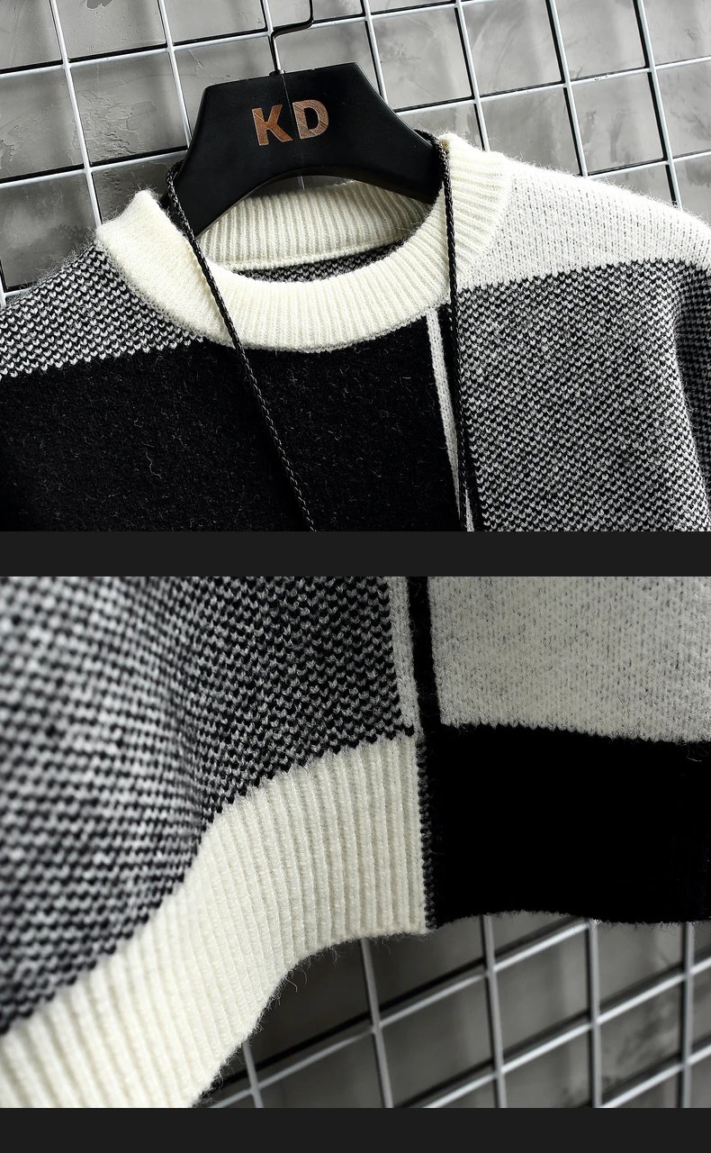 Half High Collar Color Blocking Warm Sweater/ High Quality Men Spring Autumn Slim Leisure Korean Long Sleeve Loose Knit Pullover