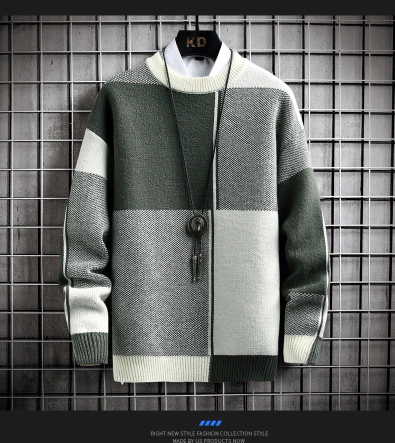 Half High Collar Color Blocking Warm Sweater/ High Quality Men Spring Autumn Slim Leisure Korean Long Sleeve Loose Knit Pullover