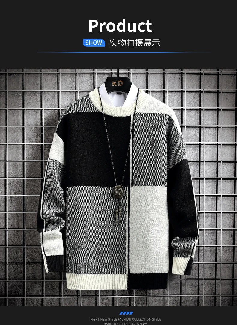 Half High Collar Color Blocking Warm Sweater/ High Quality Men Spring Autumn Slim Leisure Korean Long Sleeve Loose Knit Pullover