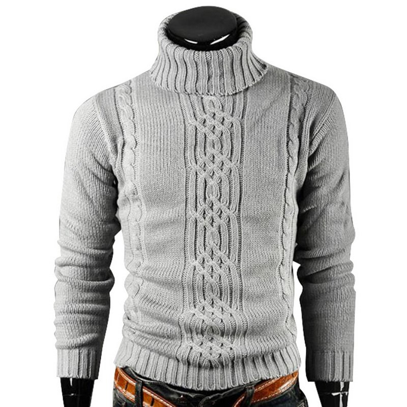 Autumn Winter Men's Warm Sweater Long Sleeve Turtleneck Sweater Retro Knitted Sweater Pullover Sweater