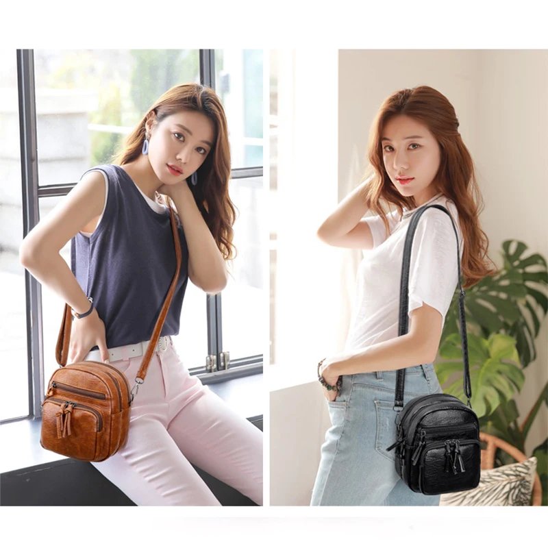 Vintage Crossbody Bag Women Soft PU Leather Shoulder Bag Multifunction Messenger Bag Small Square Bag Big Capacity Bag