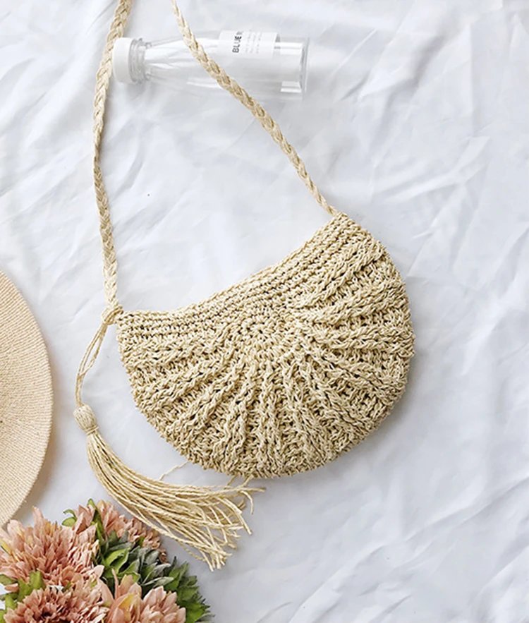New Half Round Straw Bags for Women Summer Beach Rattan Bag Handmade Woven Half Moon Crossbody Handbags Bohemia New Half Round Straw Bags for Women Summer Beach Rattan Bag Handmade Woven Half Moon Crossbody Handbags Bohemia