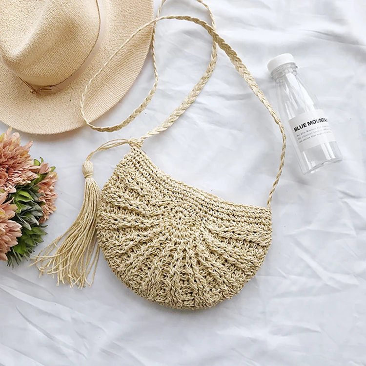 New Half Round Straw Bags for Women Summer Beach Rattan Bag Handmade Woven Half Moon Crossbody Handbags Bohemia New Half Round Straw Bags for Women Summer Beach Rattan Bag Handmade Woven Half Moon Crossbody Handbags Bohemia