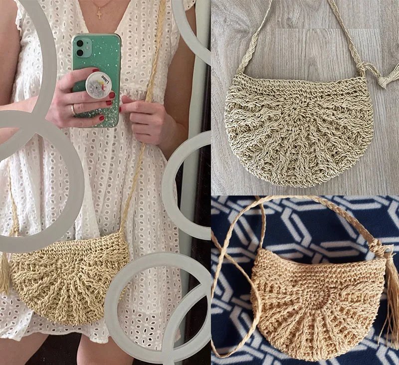 New Half Round Straw Bags for Women Summer Beach Rattan Bag Handmade Woven Half Moon Crossbody Handbags Bohemia New Half Round Straw Bags for Women Summer Beach Rattan Bag Handmade Woven Half Moon Crossbody Handbags Bohemia