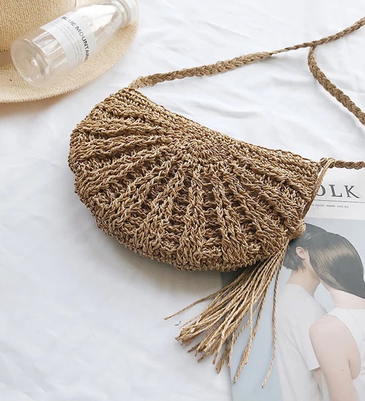 New Half Round Straw Bags for Women Summer Beach Rattan Bag Handmade Woven Half Moon Crossbody Handbags Bohemia New Half Round Straw Bags for Women Summer Beach Rattan Bag Handmade Woven Half Moon Crossbody Handbags Bohemia