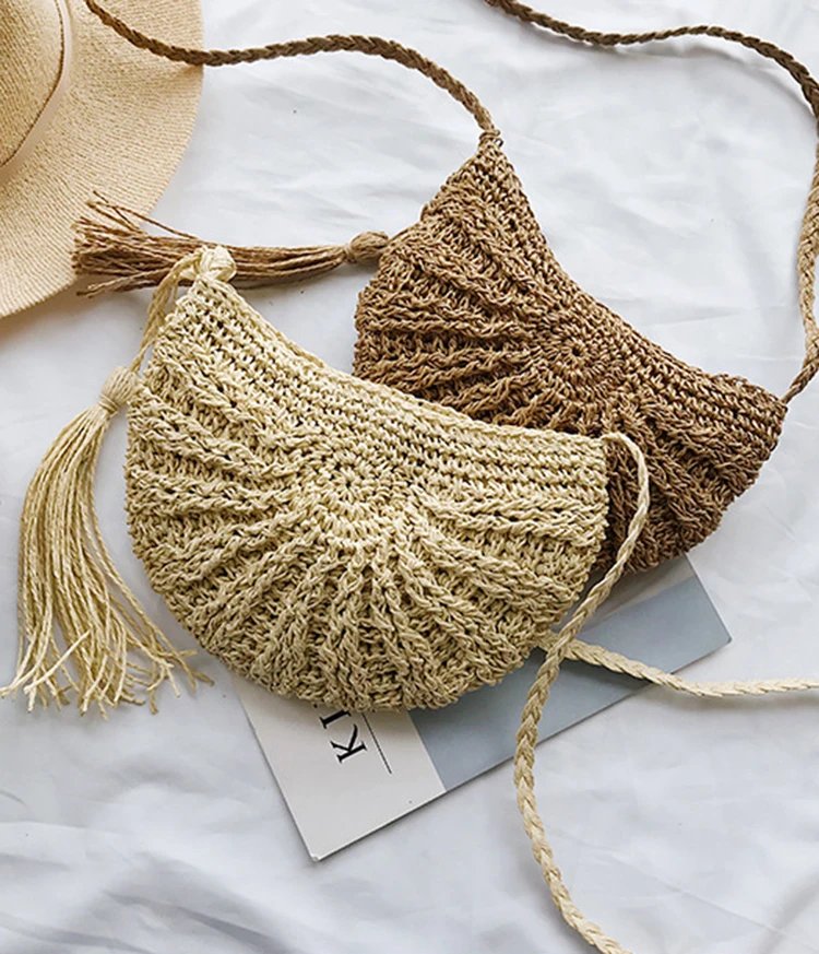 New Half Round Straw Bags for Women Summer Beach Rattan Bag Handmade Woven Half Moon Crossbody Handbags Bohemia New Half Round Straw Bags for Women Summer Beach Rattan Bag Handmade Woven Half Moon Crossbody Handbags Bohemia