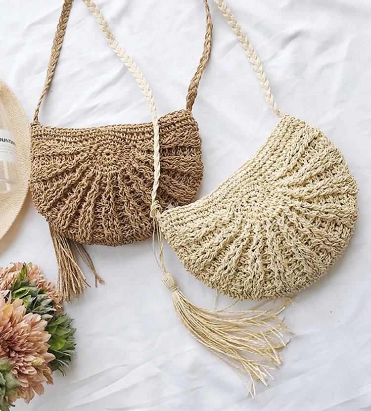 New Half Round Straw Bags for Women Summer Beach Rattan Bag Handmade Woven Half Moon Crossbody Handbags Bohemia New Half Round Straw Bags for Women Summer Beach Rattan Bag Handmade Woven Half Moon Crossbody Handbags Bohemia