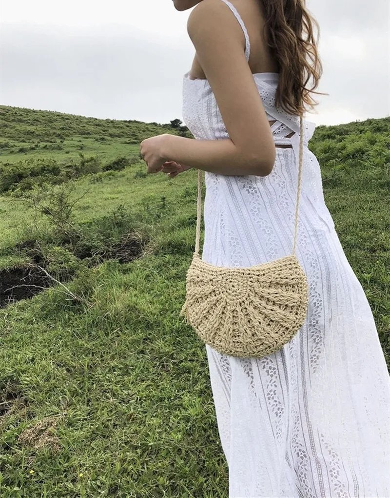 New Half Round Straw Bags for Women Summer Beach Rattan Bag Handmade Woven Half Moon Crossbody Handbags Bohemia New Half Round Straw Bags for Women Summer Beach Rattan Bag Handmade Woven Half Moon Crossbody Handbags Bohemia