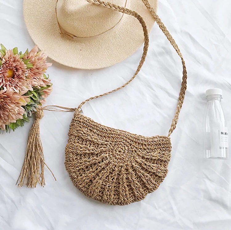New Half Round Straw Bags for Women Summer Beach Rattan Bag Handmade Woven Half Moon Crossbody Handbags Bohemia New Half Round Straw Bags for Women Summer Beach Rattan Bag Handmade Woven Half Moon Crossbody Handbags Bohemia