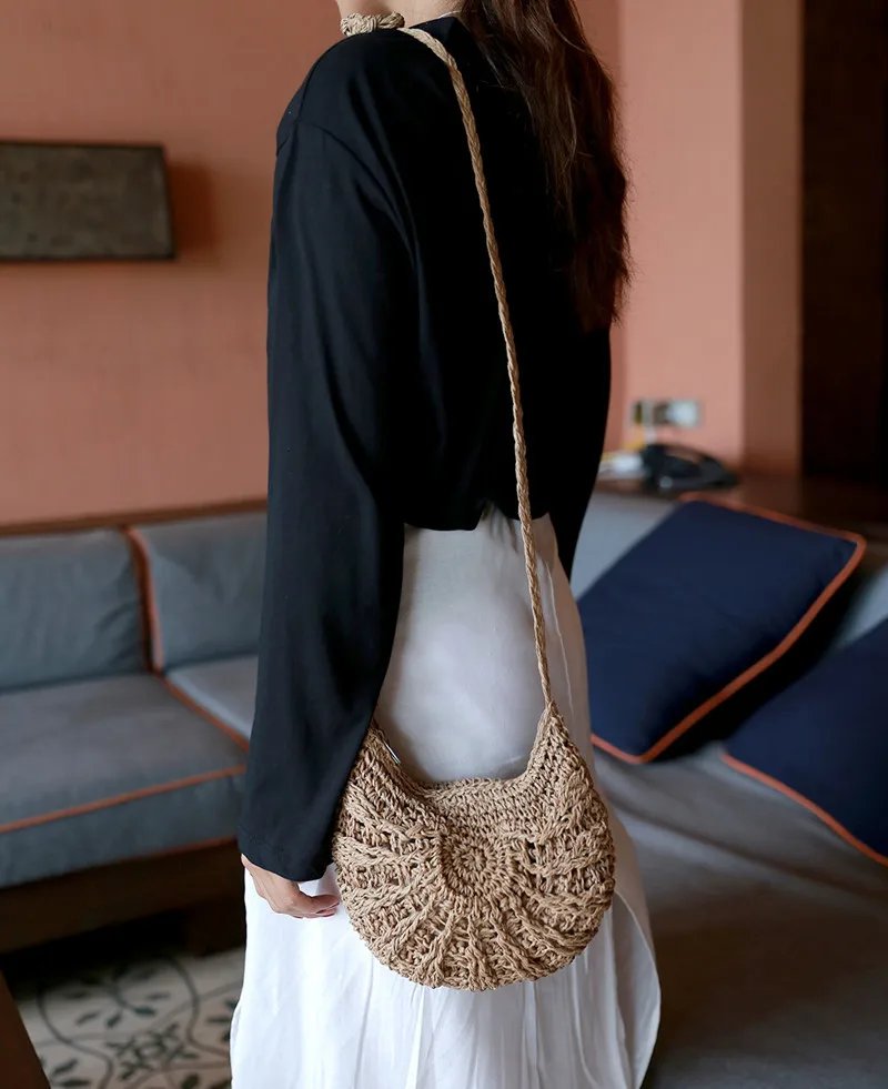 New Half Round Straw Bags for Women Summer Beach Rattan Bag Handmade Woven Half Moon Crossbody Handbags Bohemia New Half Round Straw Bags for Women Summer Beach Rattan Bag Handmade Woven Half Moon Crossbody Handbags Bohemia