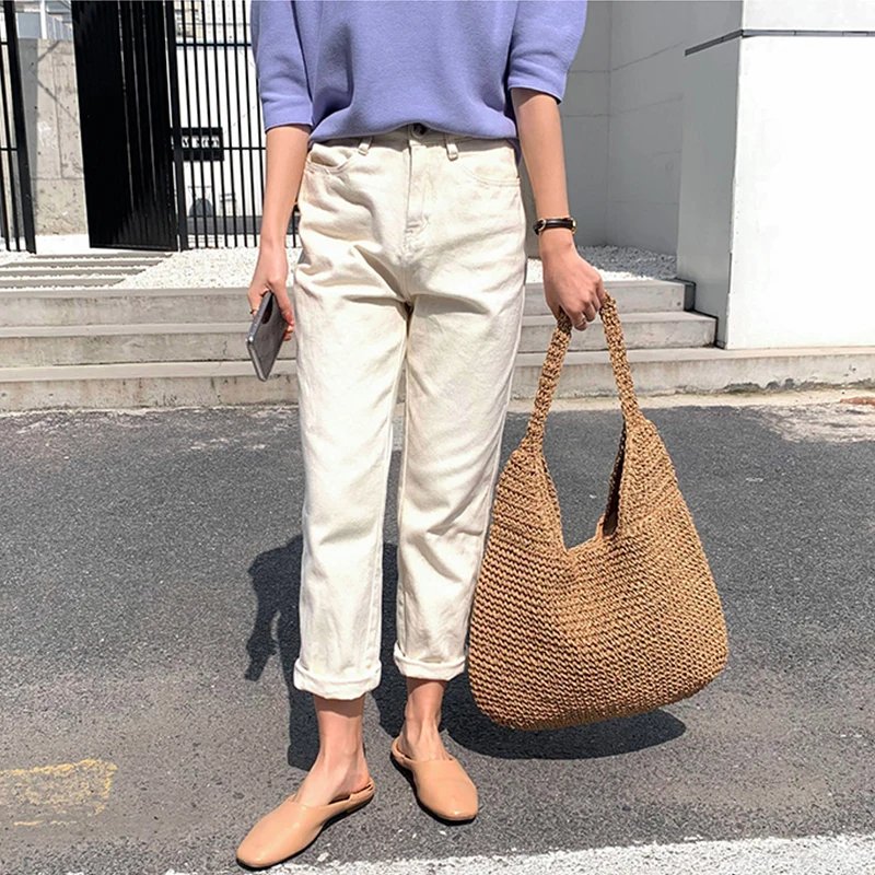 Summer Straw Bag For Women Woven Handmade Handbag Large Capacity Lady Tote Vacation Beach Bag Rattan Shoulder Bag Bolsa