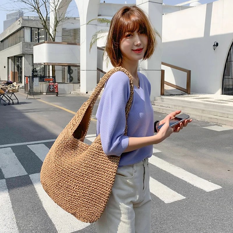 Summer Straw Bag For Women Woven Handmade Handbag Large Capacity Lady Tote Vacation Beach Bag Rattan Shoulder Bag Bolsa