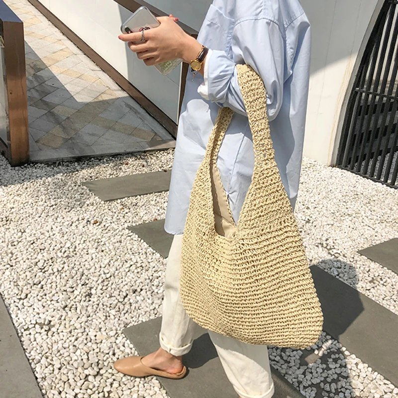 Summer Straw Bag For Women Woven Handmade Handbag Large Capacity Lady Tote Vacation Beach Bag Rattan Shoulder Bag Bolsa